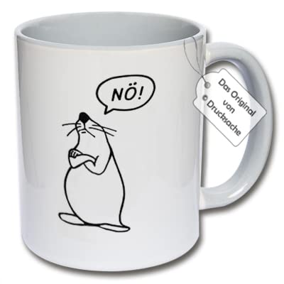 Bedruckte Tasse mit Spruch - Lustige Kaffeetasse Seehund Nö! Geschenk Arbeitskollegen (Grau) von CRP