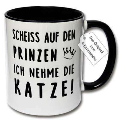 CRP Bedruckte Tasse mit Spruch - Lustige Kaffeetasse Scheiss auf den Prinzen Ich nehme die Katze! Geschenk Frauen (A: Schwarz-Weiß) von CRP