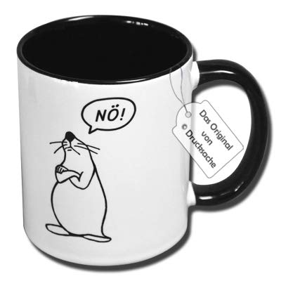 Bedruckte Tasse mit Spruch - Lustige Kaffeetasse Seehund Nö! Geschenk Arbeitskollegen (A: Schwarz-Weiß) von CRP