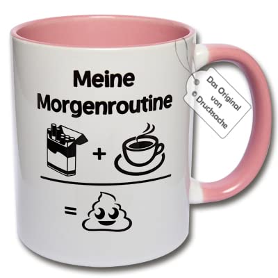 CRP Lustige Tasse, Kaffeetasse ''Meine Morgenroutine'' Spruchtasse Frühstück Geschenk (Rosa) von CRP