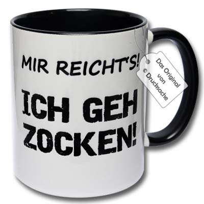 CRP Lustige Tasse Gamer - Kaffeetasse mit Spruch Mir reicht's! ICH GEH ZOCKEN! Spruchtasse Geschenk Zocken (A: Schwarz-Weiß) von CRP