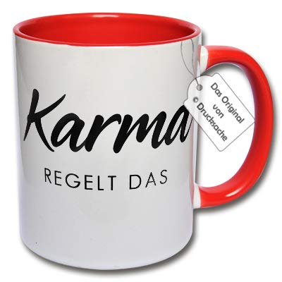 CRP Lustige Tasse - Kaffeetasse mit Spruch Karma regelt das Spruchtasse Geschenk (F: Rot) von CRP