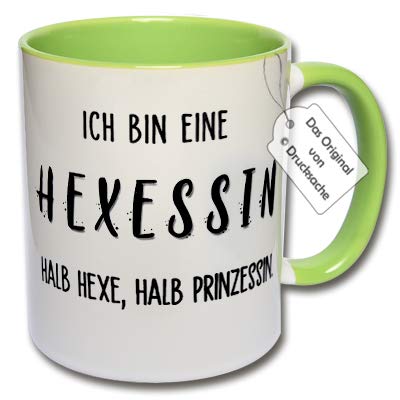 CRP Lustige Tasse mit Spruch Hexe Ich Bin eine HEXESSIN Halb Hexe, halb Prinzessin. Tasse Prinzessin (E: Grün) von CRP