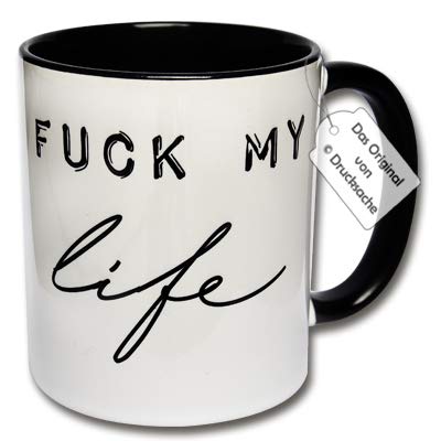 CRP Lustige Tasse mit Spruch - Kaffeetasse Fuck My Life Geschenkidee Büro (A: Schwarz-Weiß) von CRP