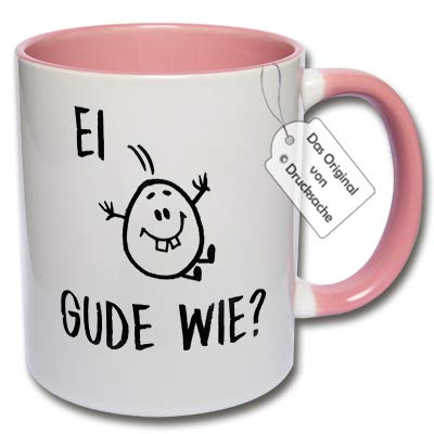 CRP Tasse mit Spruch - Lustige Kaffeetasse Hessisch Ei Gude Wie? Geschenkidee Hessen (F: Rosa) von CRP