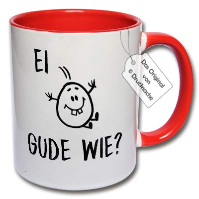CRP Tasse mit Spruch - Lustige Kaffeetasse Hessisch Ei Gude Wie? Geschenkidee Hessen (G: Rot) von CRP