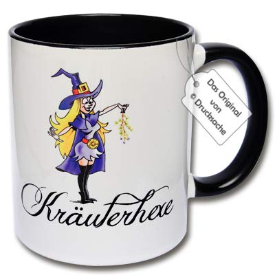 Lustige Kaffeetasse mit Aufdruck Hexe "Kräuterhexe" Hexentasse Geschenk Frau (A: Schwarz-Weiß) von CRP