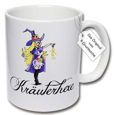 Lustige Kaffeetasse mit Aufdruck Hexe "Kräuterhexe" Hexentasse Geschenk Frau (B: Weiß) von CRP