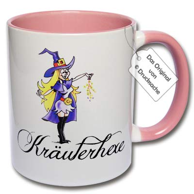 Lustige Kaffeetasse mit Aufdruck Hexe "Kräuterhexe" Hexentasse Geschenk Frau (F: Rosa) von CRP