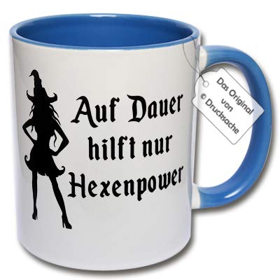 Lustige Tasse, Kaffeetasse mit Aufdruck Hexe "Auf Dauer hilft nur Hexenpower" Hexentasse Geschenk Frau (C: Blau) von CRP