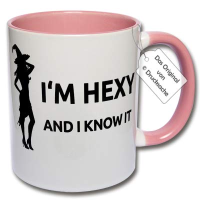 Lustige Tasse, Kaffeetasse mit Aufdruck sexy Hexe "I'M HEXY AND I KNOW IT" Hexentasse Geschenk Frau (F: Rosa) von CRP
