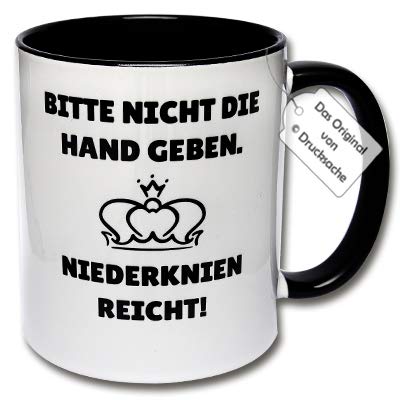 Lustige Tasse, Kaffeetasse mit Spruch "Bitte nicht die Hand geben. Niederknien reicht!" Geschenk Kollegen Büro (A: Schwarz-Weiß) von CRP