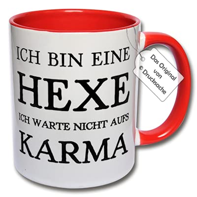 Lustige Tasse, Kaffeetasse mit Spruch "Ich bin eine HEXE Ich warte nicht aufs KARMA" Hexentasse Geschenk (Rot) von CRP