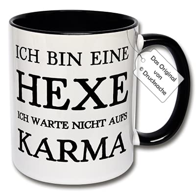 Lustige Tasse, Kaffeetasse mit Spruch "Ich bin eine HEXE Ich warte nicht aufs KARMA" Hexentasse Geschenk (Schwarz-Weiß) von CRP