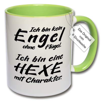 Lustige Tasse, Kaffeetasse mit Spruch "Ich bin kein Engel ohne Flügel. Ich bin eine Hexe mit Charakter." Geschenk Frau (E: Grün) von CRP