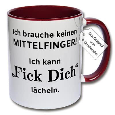 Lustige Tasse, Kaffeetasse mit Spruch Ich brauche keinen Mittelfinger! Ich kann FICK DICH lächeln. Spruchtasse Geschenk Büro (Bordeaux) von CRP