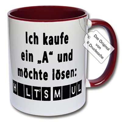 CRP Lustige Tasse, Kaffeetasse mit Spruch ''Ich kaufe ein A und möchte lösen Halt's Maul'' Spruchtasse Geschenk Büro (Bordeaux) von CRP