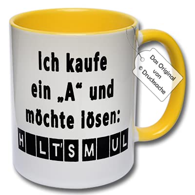Lustige Tasse, Kaffeetasse mit Spruch Ich kaufe ein A und möchte lösen Halt's Maul Spruchtasse Geschenk Büro (Gelb) von CRP