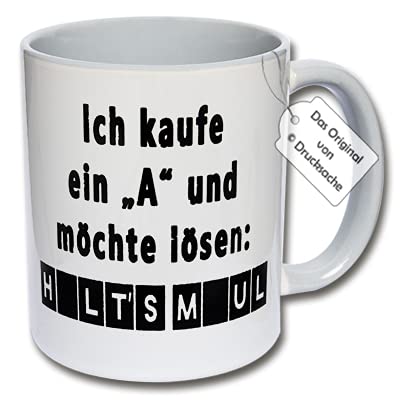 Lustige Tasse, Kaffeetasse mit Spruch Ich kaufe ein A und möchte lösen Halt's Maul Spruchtasse Geschenk Büro (Grau) von CRP