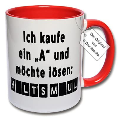 Lustige Tasse, Kaffeetasse mit Spruch Ich kaufe ein A und möchte lösen Halt's Maul Spruchtasse Geschenk Büro (Rot) von CRP