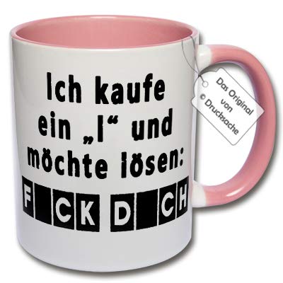 Lustige Tasse, Kaffeetasse mit Spruch Ich kaufe ein I und möchte lösen Fick Dich Spruchtasse Geschenk Büro (F: Rosa) von CRP