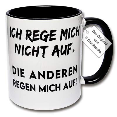 Lustige Tasse, Kaffeetasse mit Spruch "Ich rege mich nicht auf. Die Anderen regen mich auf!" Morgenmuffel Geschenk Büro (A: Schwarz-Weiß) von CRP