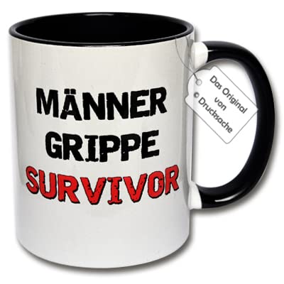 Lustige Tasse, Kaffeetasse mit Spruch "MÄNNERGRIPPE SURVIVOR" Geschenkidee für Männer (Schwarz-Weiß) von CRP