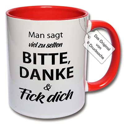 Lustige Tasse, Kaffeetasse mit Spruch "Man sagt viel zu selten Bitte, Danke und Fick dich" Gadget Büro Geschenk für Kollegen (Rot) von CRP