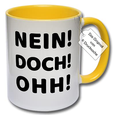 Lustige Tasse, Kaffeetasse mit Spruch "NEIN! DOCH! OHH!" Teetasse Geschenk Kollegen (Gelb) von CRP