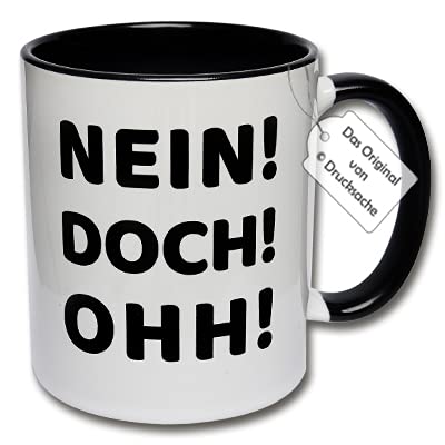 Lustige Tasse, Kaffeetasse mit Spruch "NEIN! DOCH! OHH!" Teetasse Geschenk Kollegen (Schwarz-Weiß) von CRP