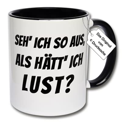 Lustige Tasse, Kaffeetasse mit Spruch "SEH' ICH SO AUS, ALS HÄTT' ICH LUST?" Geschenkidee Kollegen (A: Schwarz-Weiß) von CRP