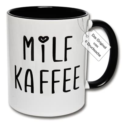 Lustige Tasse, bedruckte Kaffeetasse "Milfkaffee" Geschenkidee Frau (B: Schwarz-Weiß) von CRP