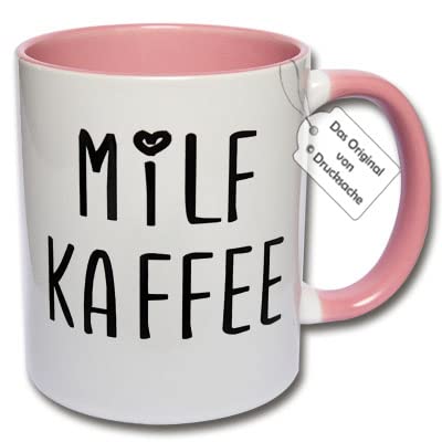 Lustige Tasse, bedruckte Kaffeetasse "Milfkaffee" Geschenkidee Frau (E: Rosa) von CRP