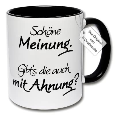 Lustige Tasse Büro, Kaffeetasse mit Spruch "Schöne Meinung. Gibt's die auch mit Ahnung?" Geschenkidee für Kollegen (A: Schwarz-Weiß) von CRP