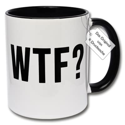 Lustige Tasse Büro, Spruchtasse, Kaffeetasse mit Aufdruck, WTF? Geschenkidee für Kollegen und Freunde (A: Schwarz-Weiß) von CRP