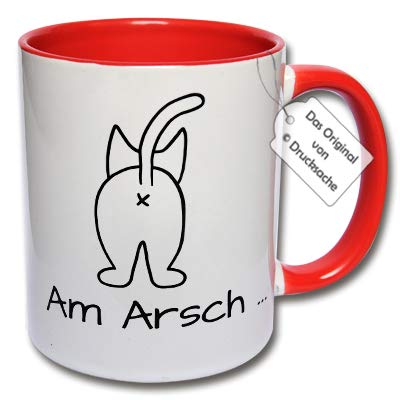 Lustige Tasse Katze, Kaffeetasse mit Spruch Am Arsch ... Spruchtasse Büro Geschenkidee Kollegen (G: Rot) von CRP