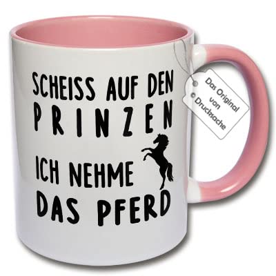 Lustige Tasse Pferd, Kaffeetasse mit Spruch "SCHEISS AUF DEN PRINZEN ICH NEHME DAS PFERD" Geschenk Pferdefreunde (Rosa) von CRP