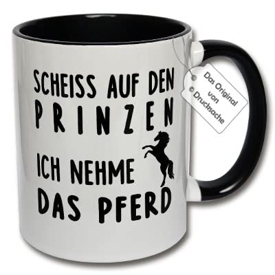 Lustige Tasse Pferd, Kaffeetasse mit Spruch SCHEISS AUF DEN PRINZEN ICH NEHME DAS PFERD Geschenk Pferdefreunde (Schwarz-Weiß) von CRP