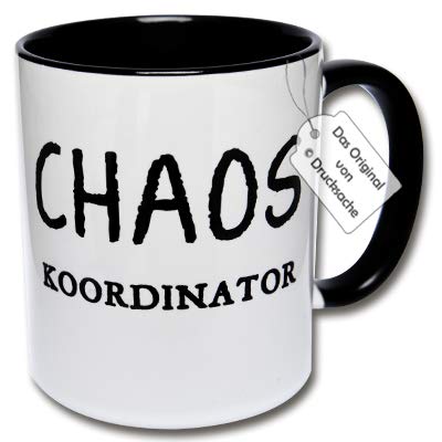 Lustige Tasse für Arbeit, Büro & Familie "CHAOS Koordinator" Kaffeetasse Geschenkidee (A: Schwarz-Weiß) von CRP