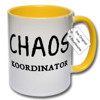 Lustige Tasse für Arbeit, Büro & Familie "CHAOS Koordinator" Kaffeetasse Geschenkidee (D: Gelb) von CRP