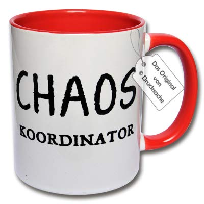 Lustige Tasse für Arbeit, Büro & Familie "CHAOS Koordinator" Kaffeetasse Geschenkidee (G: Rot) von CRP