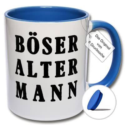 Lustige Tasse für Männer, Kaffeetasse mit Spruch "Böser Alter Mann." Geschenkidee für Kollegen und Freunde (C: Blau inkl. blauem Tassendeckel) von CRP