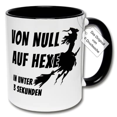 Tasse mit Hexe, Kaffeetasse mit Spruch, Hexen - Tasse Von Null auf Hexe in unter 3 Sekunden Geschenk für Frauen (A: Schwarz-Weiß) von CRP