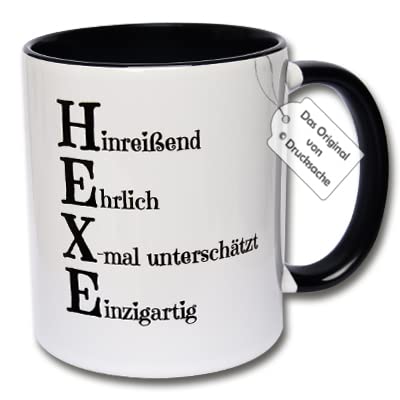 Tasse mit Spruch, Kaffeetasse, Hexen - Tasse "HEXE" Eigenschaften Geschenkidee Frauen (A: Schwarz-Weiß) von CRP