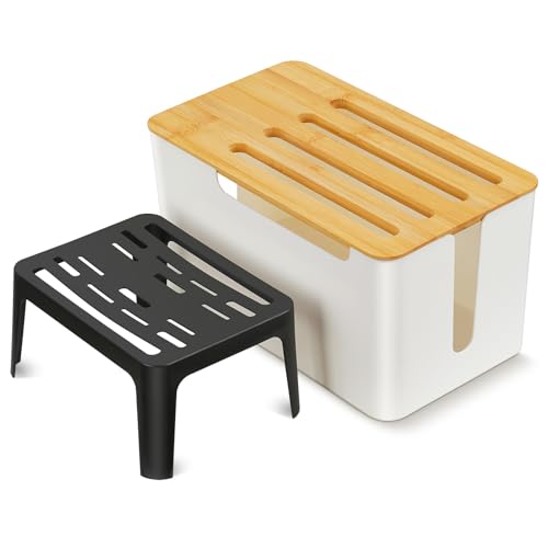 CRROEL Kabelbox weiß,Kabelmanagementbox Organizer, Doppelschicht WiFi Router Aufbewahrungsboxen, Kabel Aufbewahrungsbox,für TV Kabel Computer Router USB Hub Kabel Organizer von CRROEL