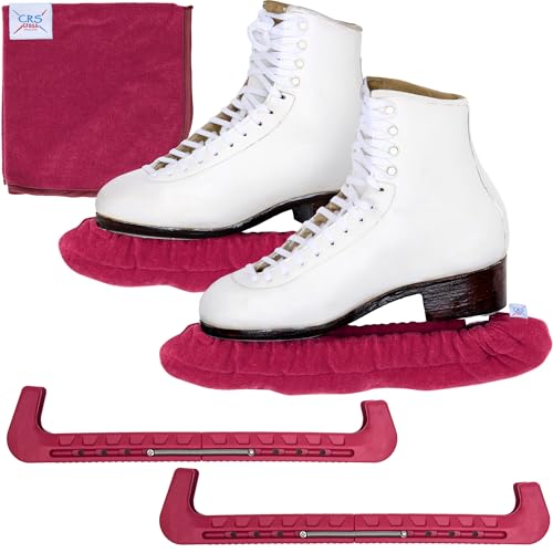 CRS Cross Ice Skate Guards, Soakers and Towel Gift Set.Essential Ice Skating Hard Guard and Soft Skate Blade Cover Accessories for Figure Skating or Hockey (Rubin, Medium) von CRS Cross