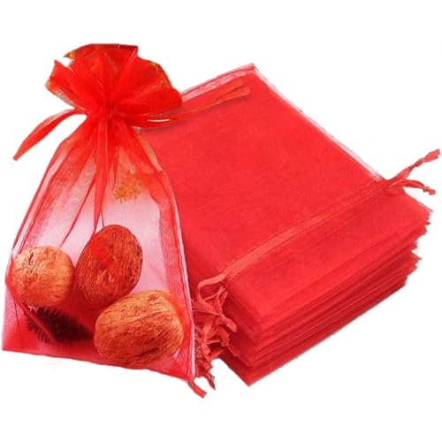 CRSUSUKJ 100 Stück Organzasäckchen, Organzabeutel, 9 x 12 cm, Geschenkbeutel Organza, Schmuckbeutel, Hochzeit-Säckchen, Lavendelsäckchen-Säckchen, Hochzeitsbevorzugung, Festivalparty (Rot) von CRSUSUKJ