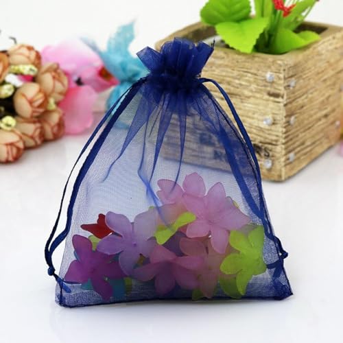 CRSUSUKJ 100 Stück Organzasäckchen, Organzabeutel, 9 x 12 cm, Geschenkbeutel Organza, Schmuckbeutel, Hochzeit-Säckchen, Lavendelsäckchen-Säckchen, Hochzeitsbevorzugung, Festivalparty (Marineblau) von CRSUSUKJ