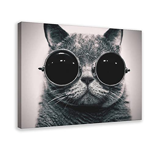Poster mit lustiger Katze und Brille, Leinwand, Schlafzimmer, Dekoration, Sport, Landschaft, Büro, Raumdekoration, Geschenk, Rahmenstil, 40 x 60 cm von CRTTRS