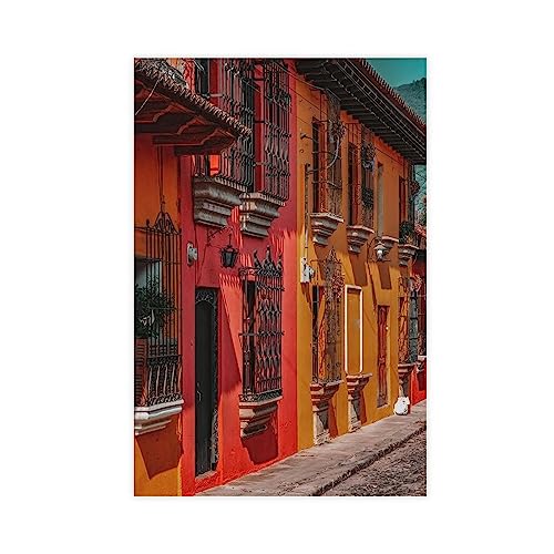 Stadtbild Antigua Guatemala Farbposter 1 Leinwandposter Wandkunst Dekor Druck Bild Gemälde für Wohnzimmer Schlafzimmer Dekoration Rahmen Stil 50 x 75 cm von CRTTRS